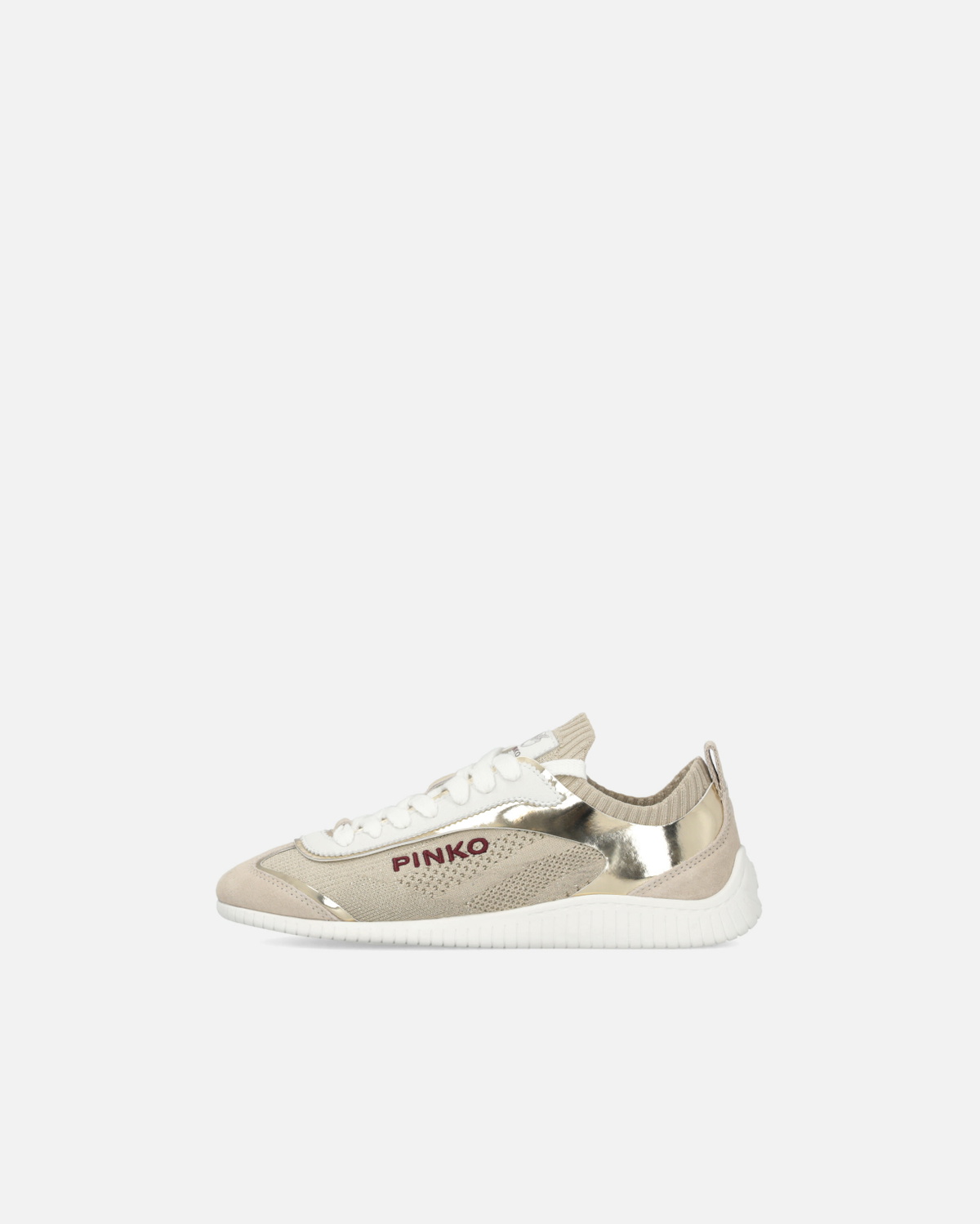 Pinko Knit Low Top Sneakers With Mirror Finish Inserts Platinum