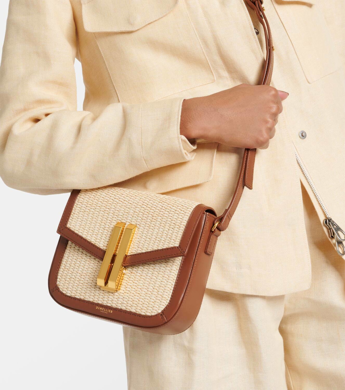 DeMellier Vancouver raffia shoulder bag