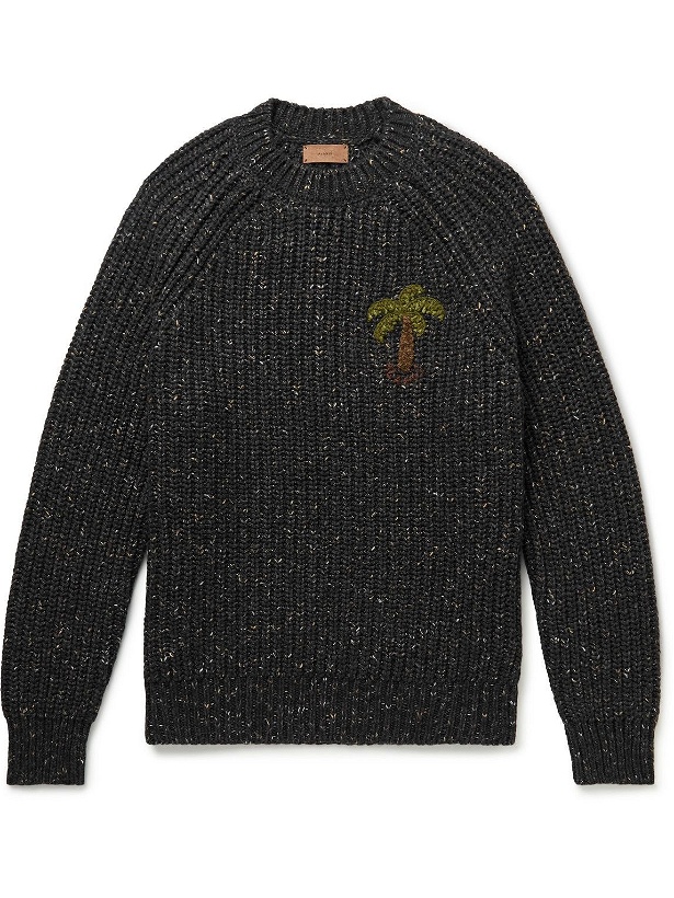 Photo: Alanui - Paso Del Icalma Logo-Embroidered Ribbed-Knit Sweater - Gray