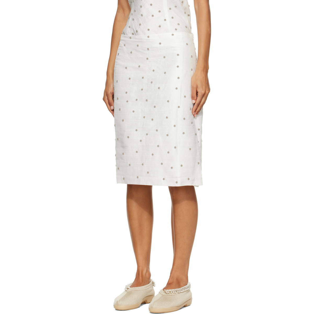 RESCHA SSENSE Exclusive White Agarra Embroidered Midi Skirt