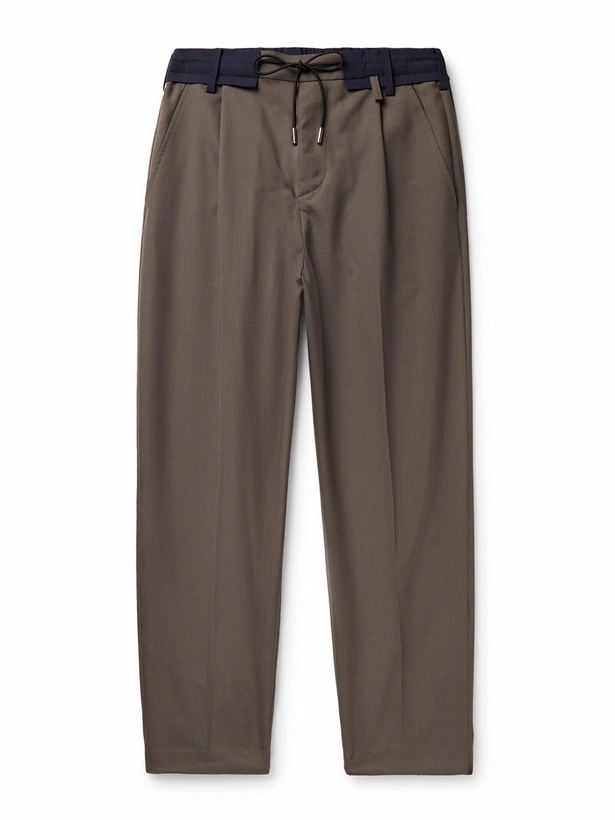 Photo: Sacai - Slim-Leg Pleated Colour-Block Woven Drawstring Trousers - Brown