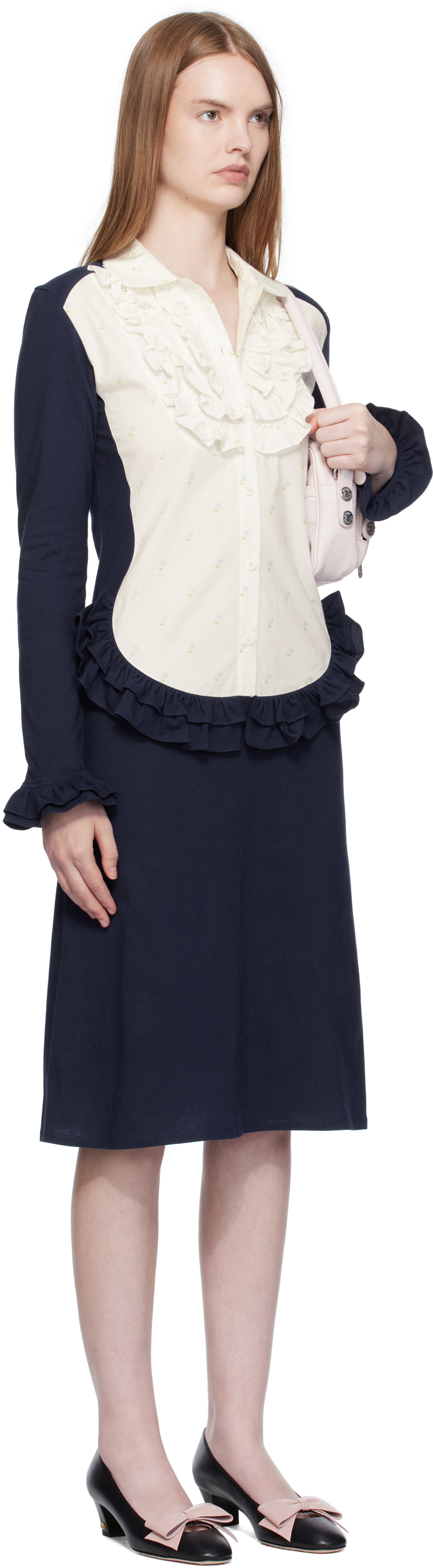 Ashley Williams Navy & White Chan Midi Dress
