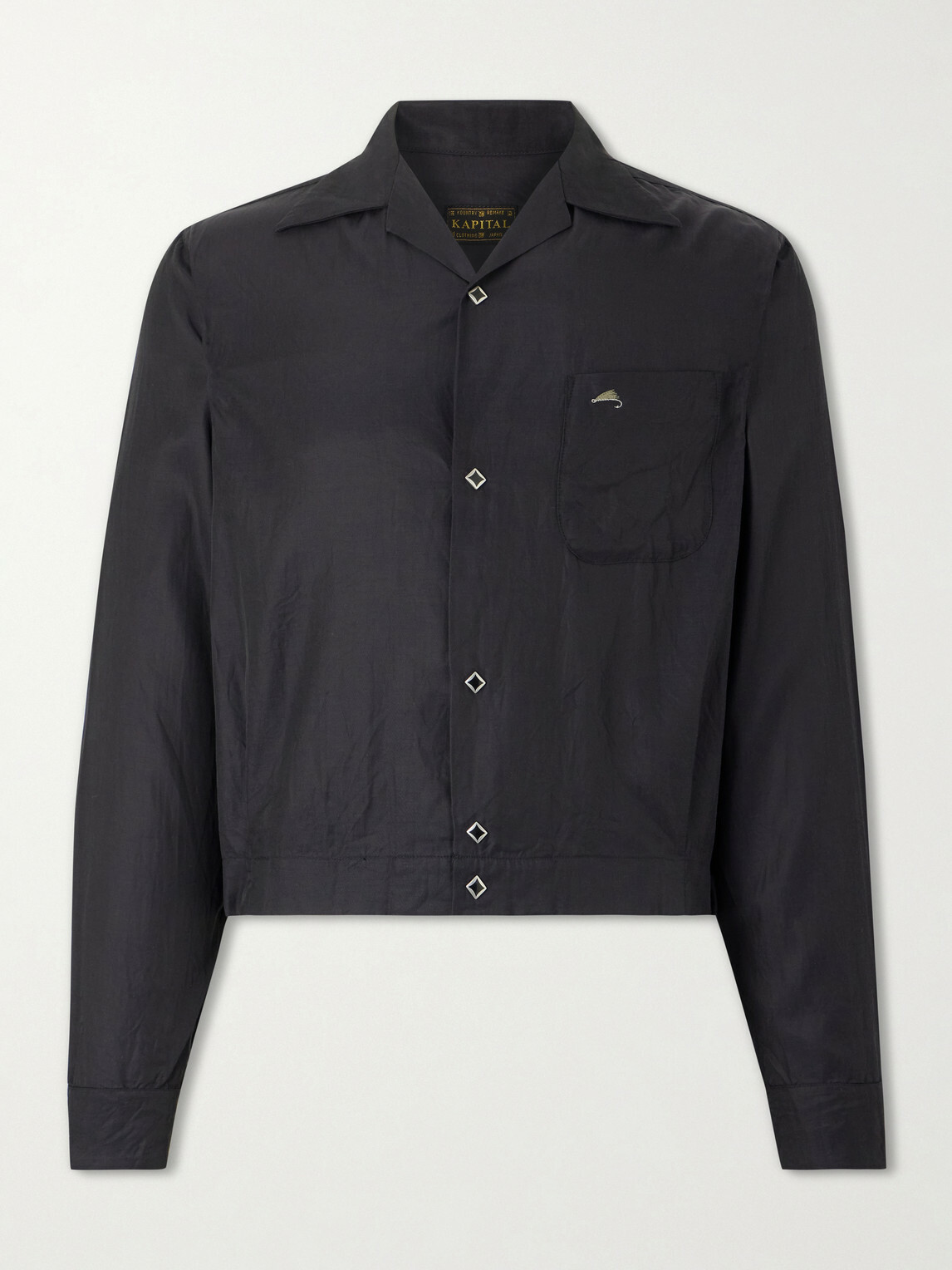 KAPITAL - Drizzler Camp-Collar Embroidered-Detail Satin Jacket - Black
