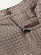 Beams Plus - Straight-Leg Pleated Checked Linen and Cotton-Blend Trousers - Brown