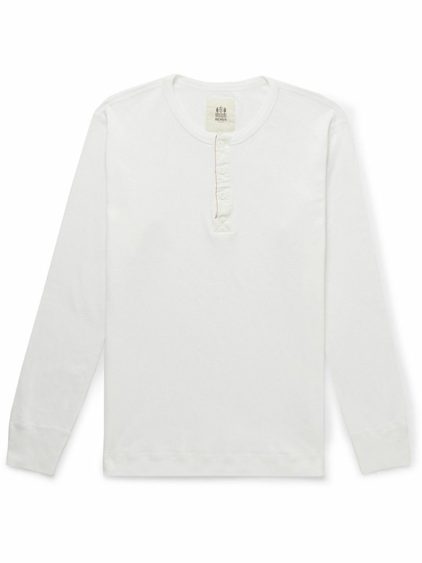 Photo: Hemen Biarritz - Harri Slim-Fit Organic Cotton-Jersey Henley Pyjama T-Shirt - White