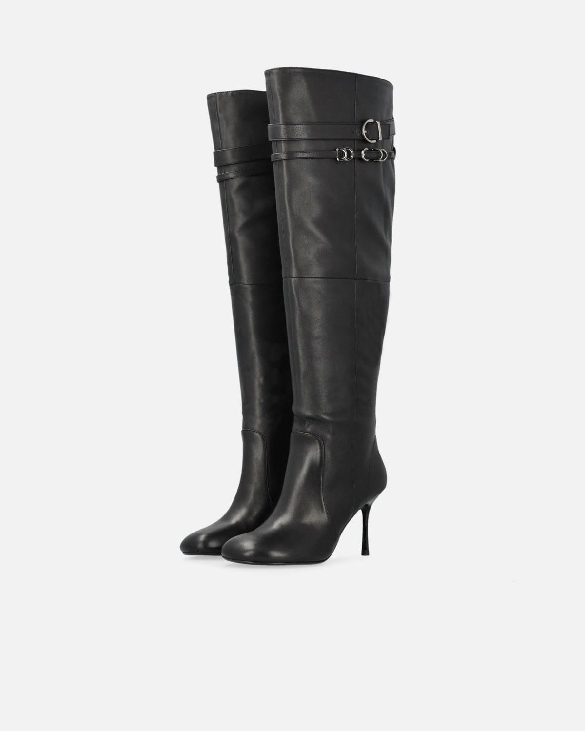 Pinko Knee High Nappa Leather Boots With Heel And Strap Limo Black