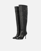 Pinko Knee High Nappa Leather Boots With Heel And Strap Limo Black
