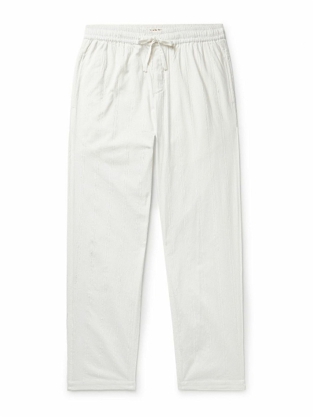 Photo: SMR Days - Malibu Straight-Leg Striped Organic Cotton Drawstring Trousers - White