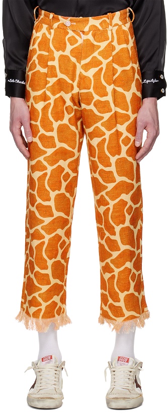 Photo: Late Checkout Orange & Off-White Giraffe Trousers