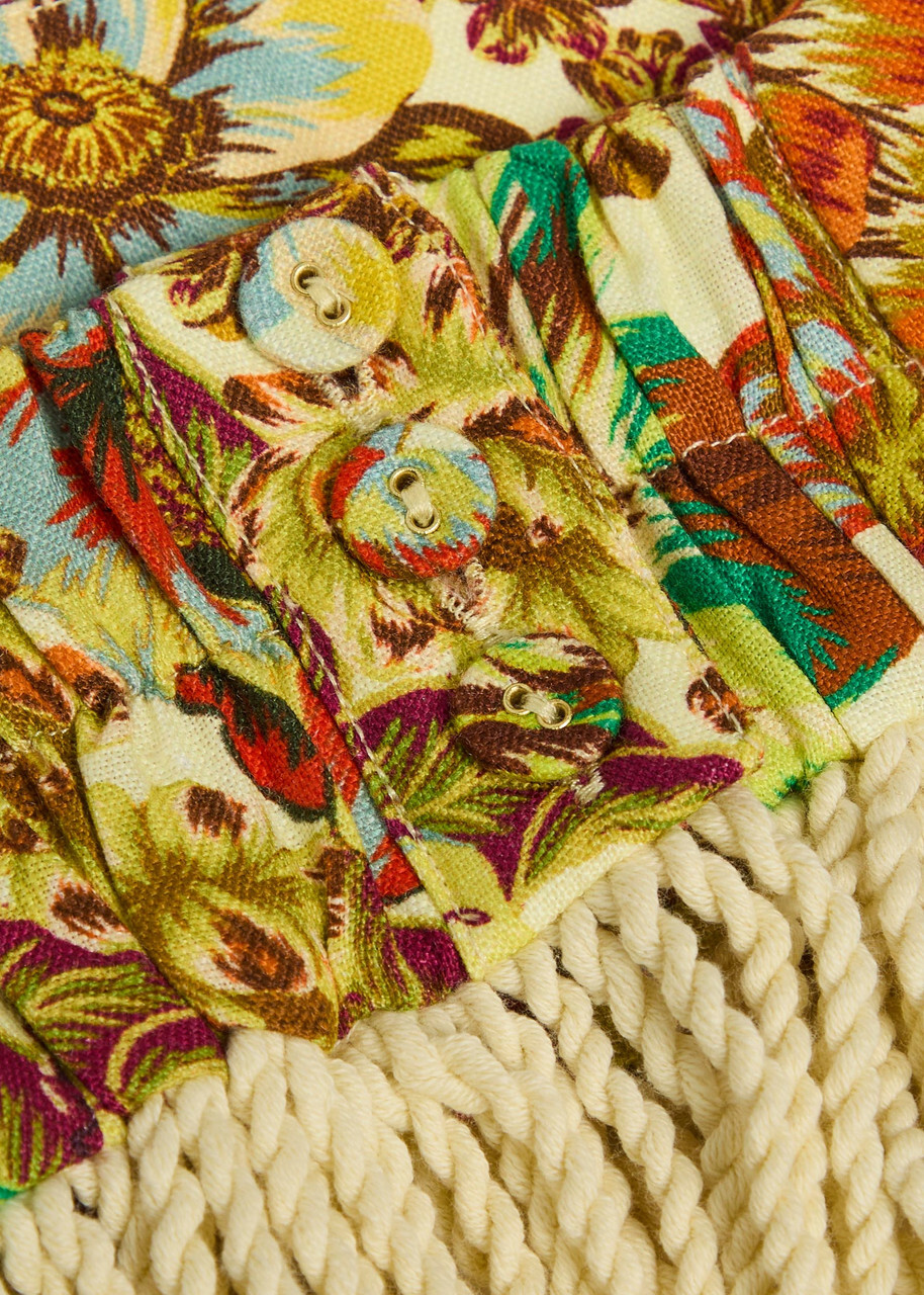 Alemais Lana Floral-print Fringed Linen Crop top Multicoloured