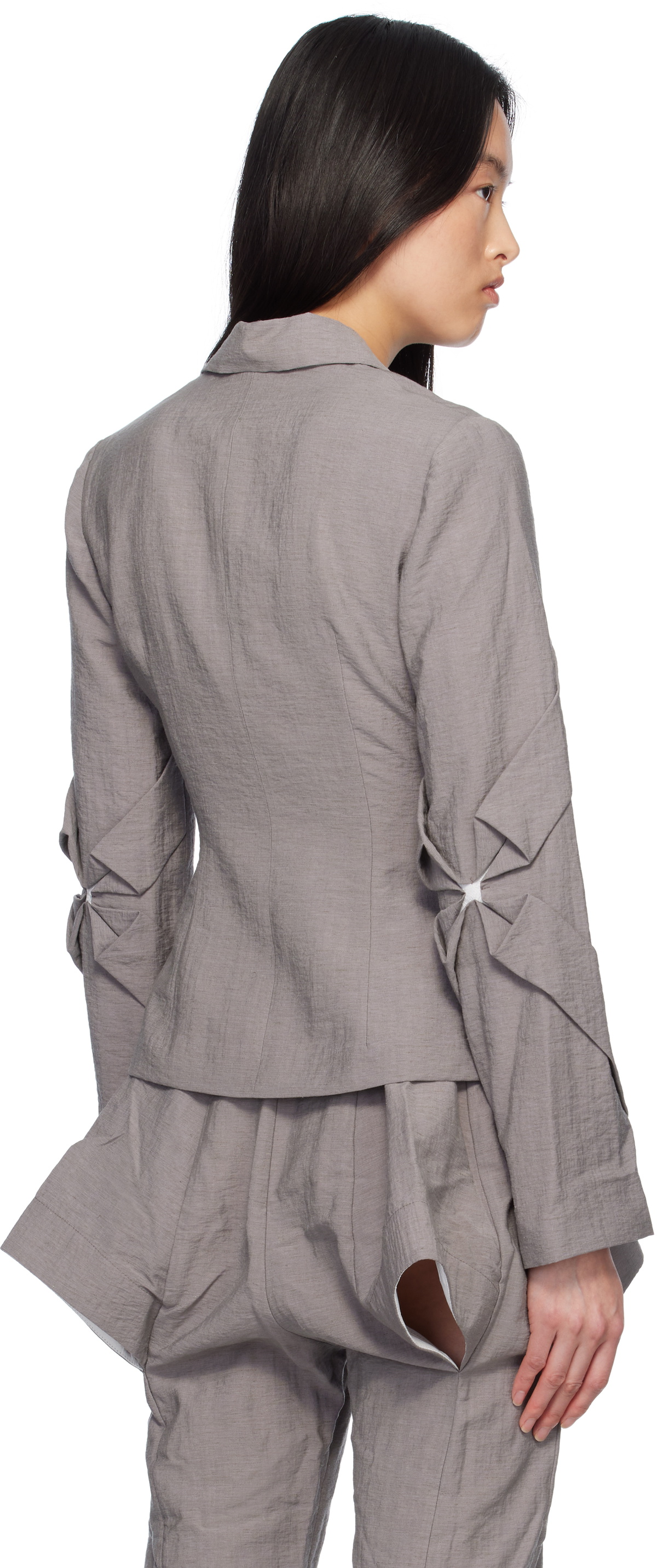 J.Kim Gray Smocked Flower Blazer