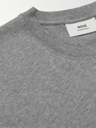 AMI PARIS - Logo-Embroidered Mélange Cotton-Jersey T-Shirt - Gray