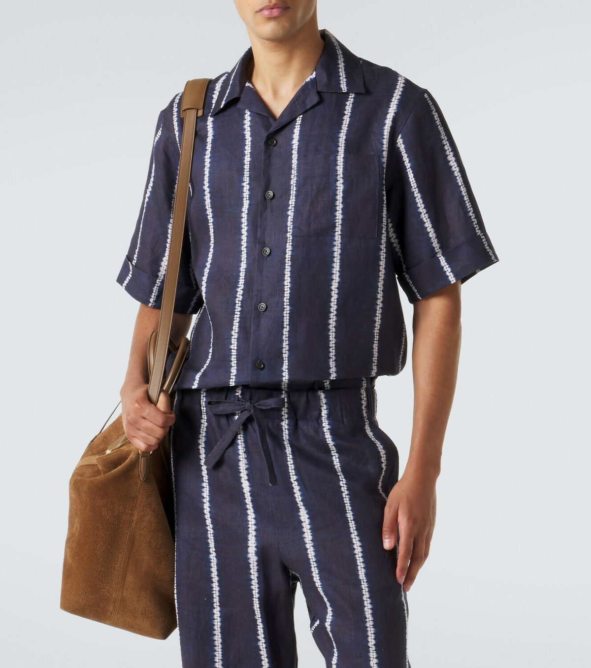 Commas Striped linen bowling shirt