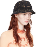 Marine Serre Black Regenerated Denim Bell Bucket Hat