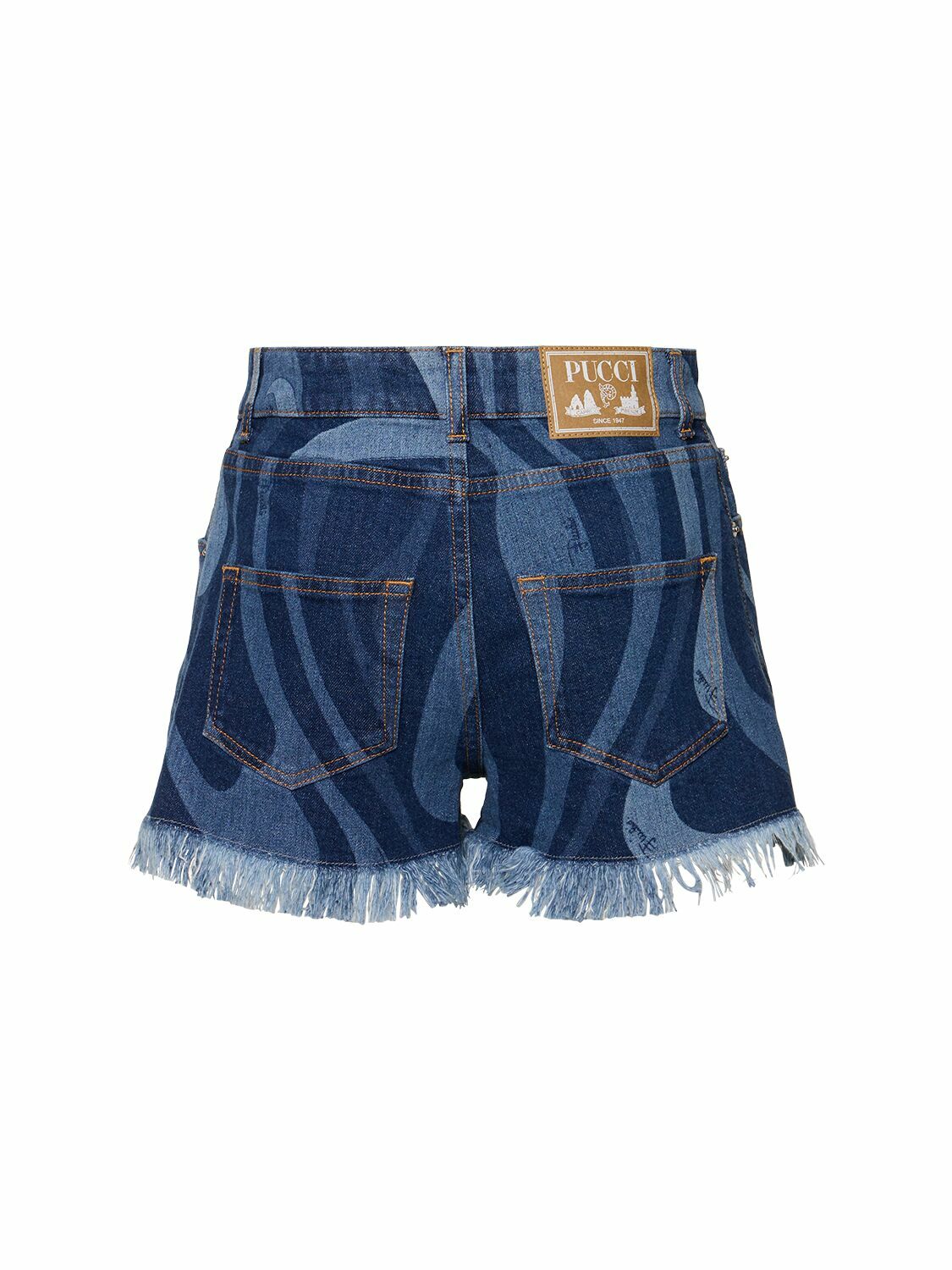 PUCCI Marmo Print Stretch Denim Mini Shorts Emilio Pucci