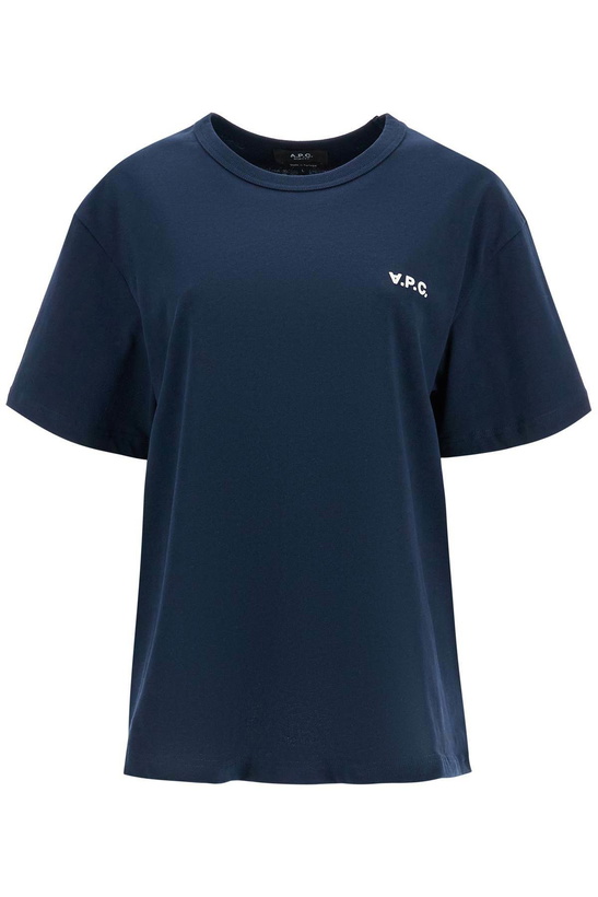 Photo: A.P.C. T-shirt In Cotone Biologico Blu Scuro Con Logo Ricamato