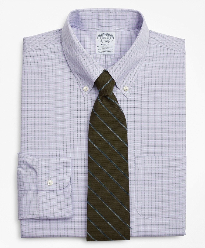 Photo: Brooks Brothers Men's Stretch Regent Regular-Fit Dress Shirt, Non-Iron Check | Purple