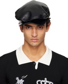 VAQUERA Black Leather Newsboy Cap