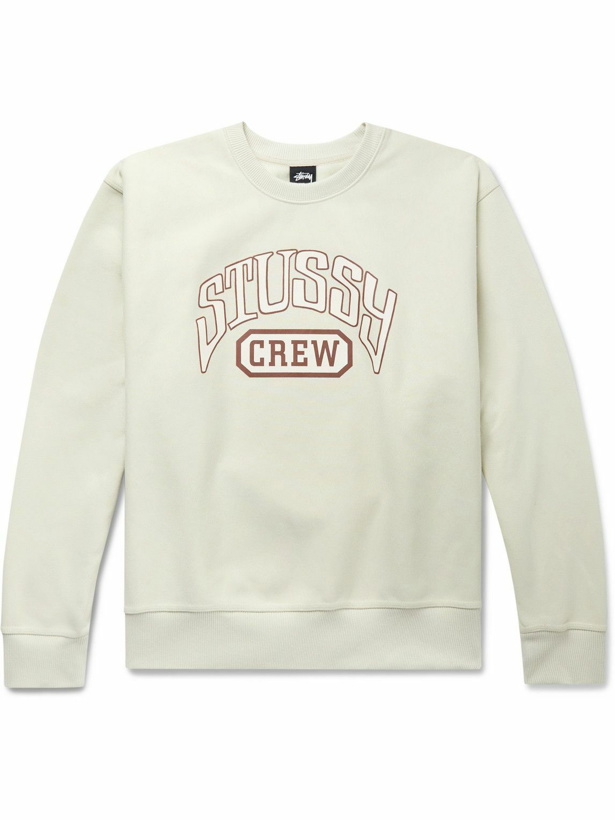 Photo: Stussy - Logo-Print Cotton-Blend Jersey Sweatshirt - Neutrals