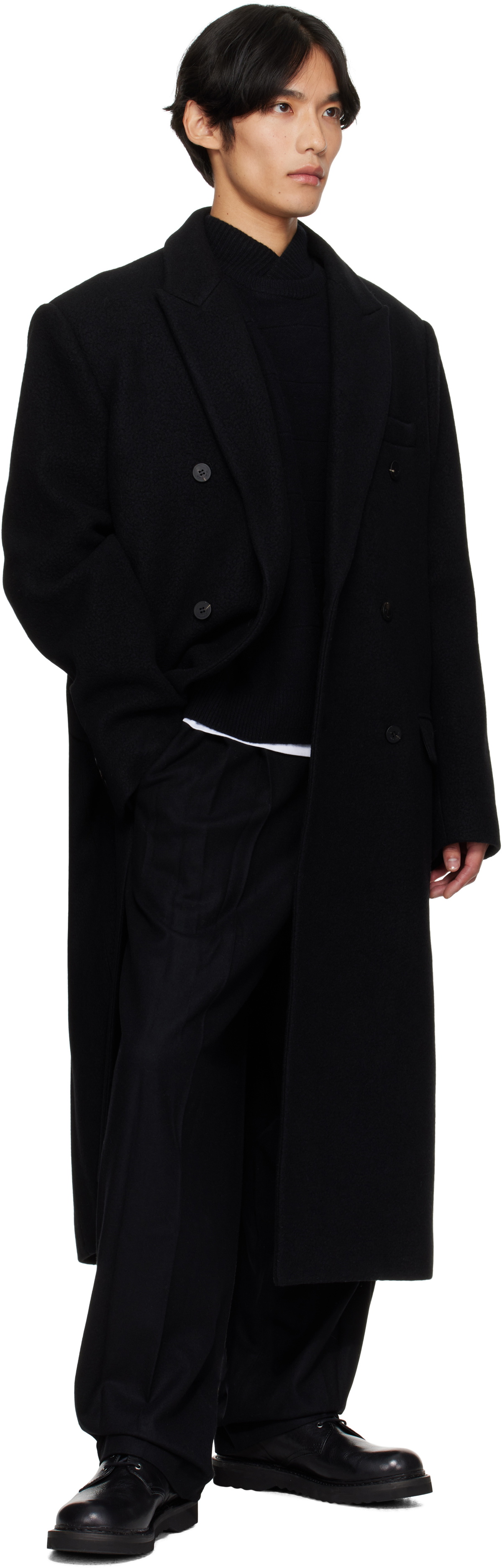 LE17SEPTEMBRE Black Double-Breasted Long Coat
