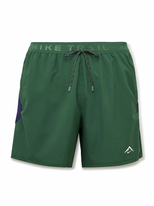 Photo: NIKE RUNNING - Trail Straight-Leg Ripstop-Trimmed Dri-FIT Drawstring Shorts - Green