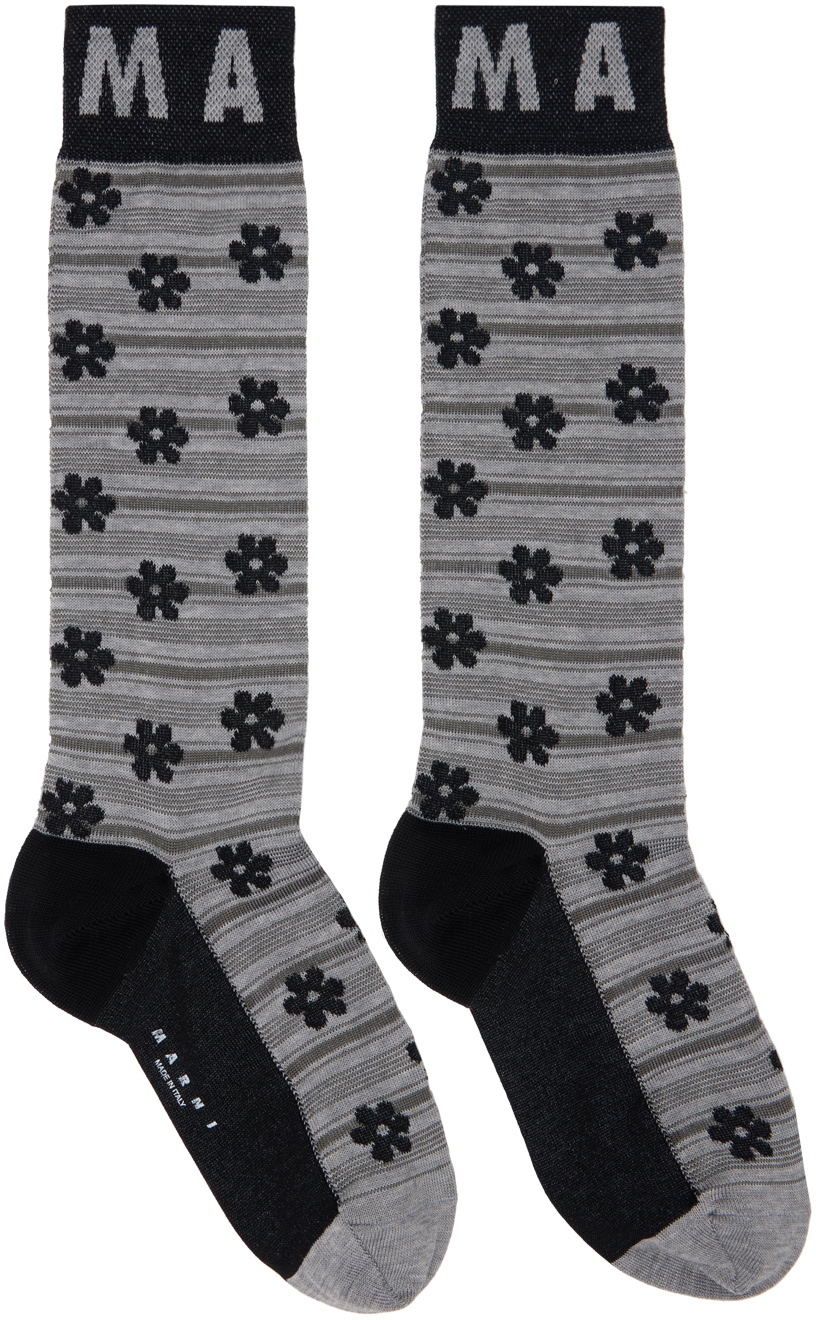 Marni Gray & Black Flower Jacquard Socks