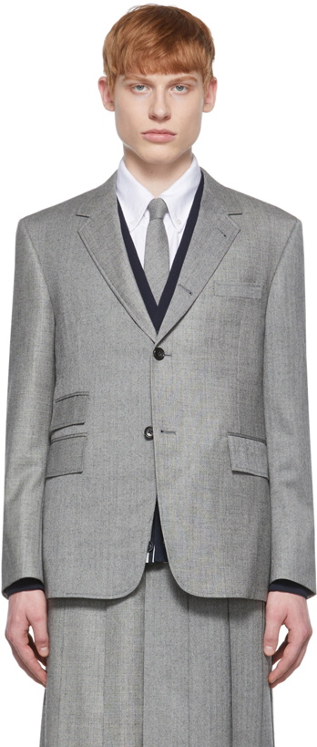 Photo: Thom Browne SSENSE Exclusive Gray Wool Blazer