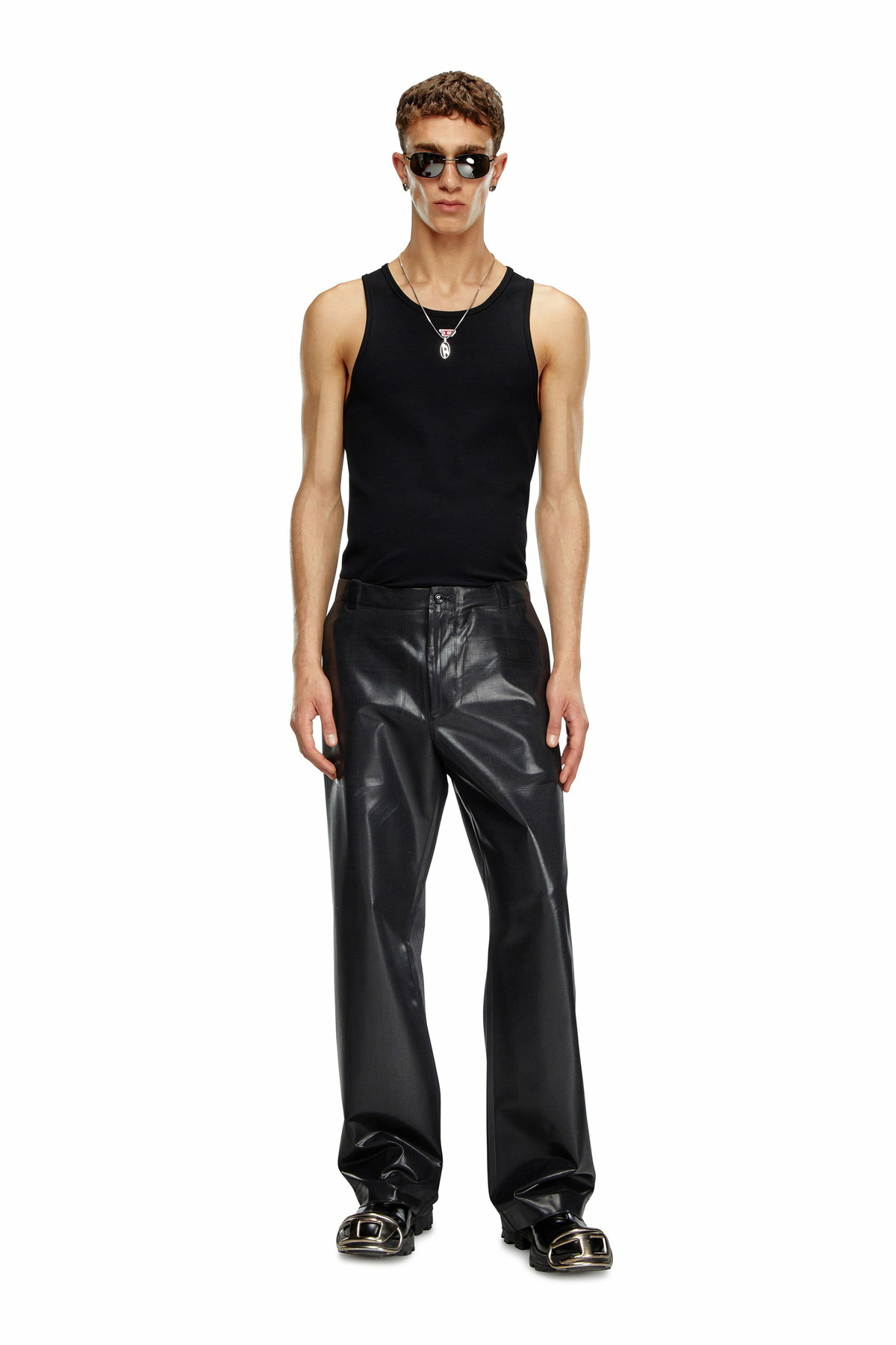 Diesel Pinstripe pants with coated front - Pants Mens in Black Diesel
