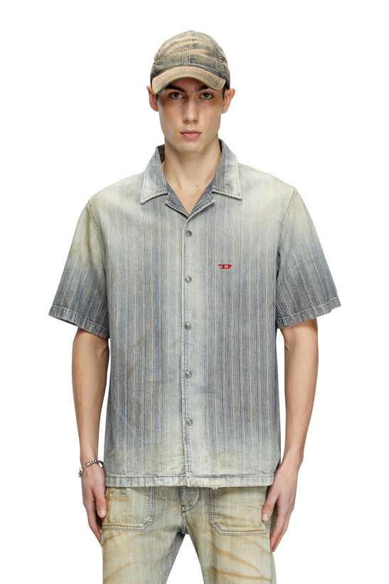 Photo: Diesel Bowling shirt in striped indigo denim - Denim Shirts Mens in Blue