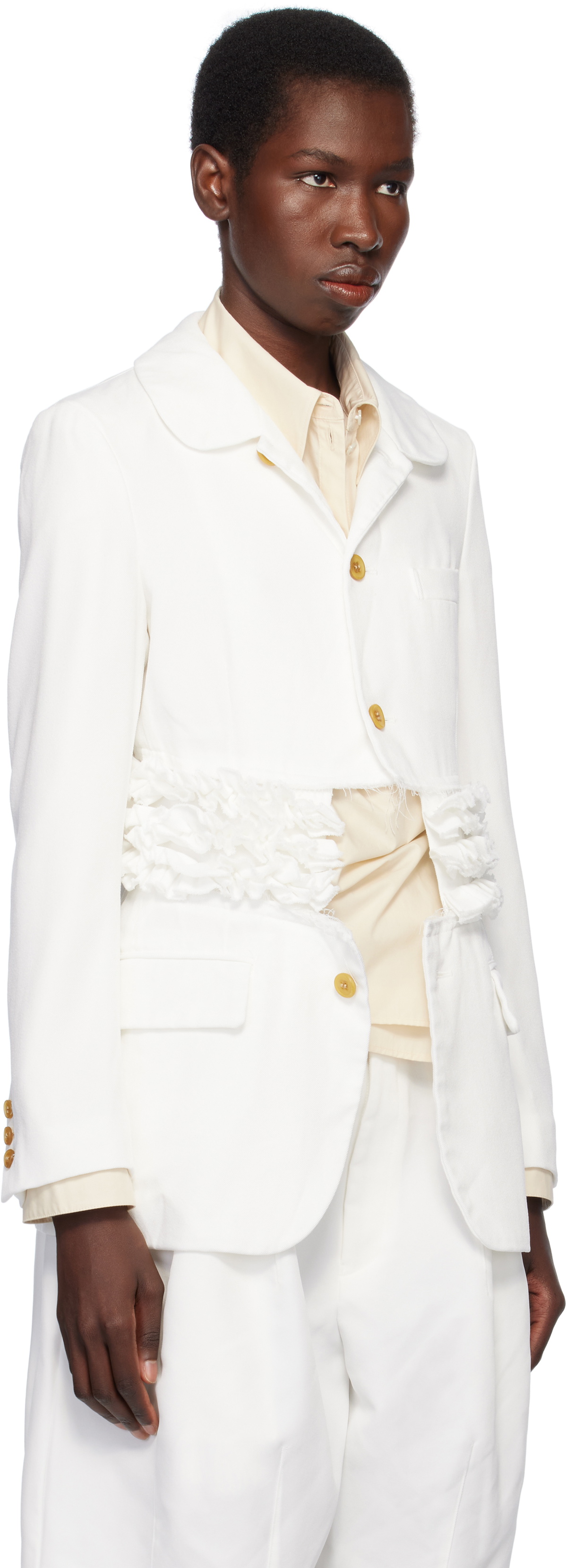 Black Comme des Garçons White Polyester Soft Twill Blazer