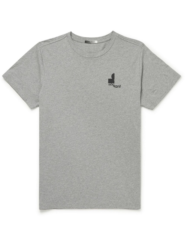 Photo: Isabel Marant - Logo-Print Cotton-Jersey T-Shirt - Gray
