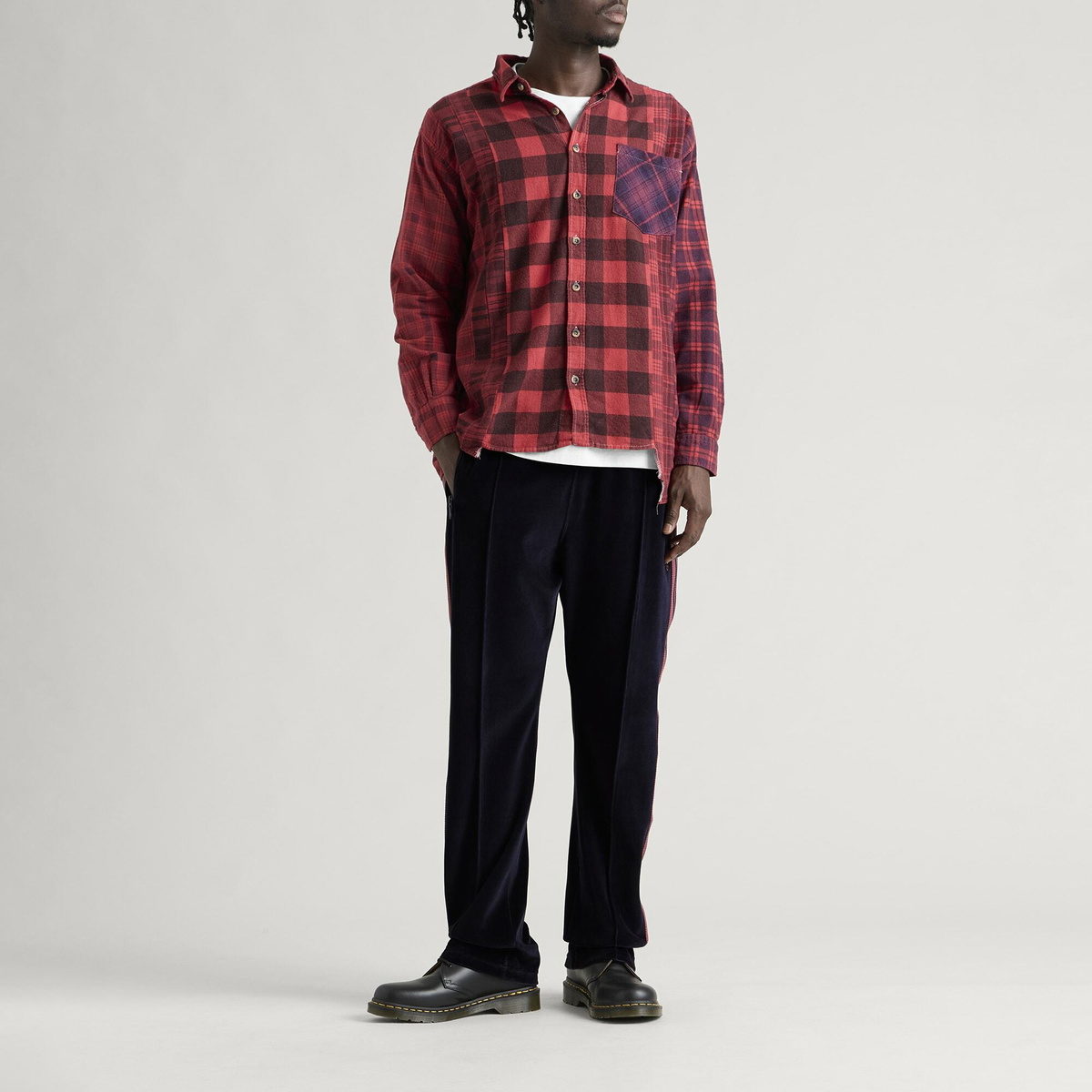 Needles Men's Velour Narrow Track Pants in Navy