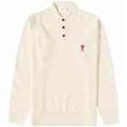 AMI Men's Heart Long Sleeve Knitted Polo Shirt in Vanilla