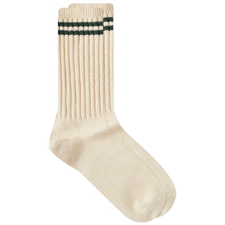 Photo: Anonymous Ism 2 Line Pique Rib Crew Sock in Olive