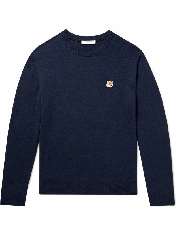 Photo: Maison Kitsuné - Logo-Appliquéd Wool Sweater - Blue