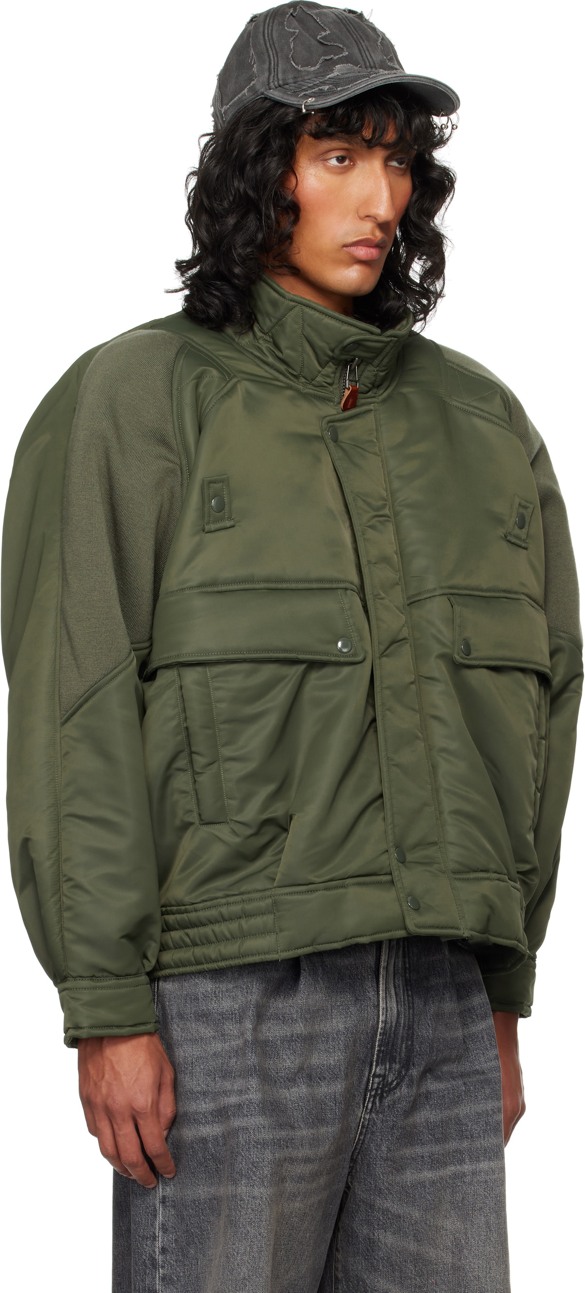 R13 Khaki Ribbed Flight Bomber Jacket R13