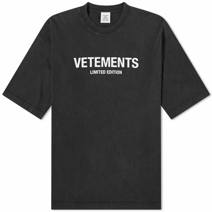 Photo: Vetements Men's Limited Edition Logo T-Shirt in Washed Black