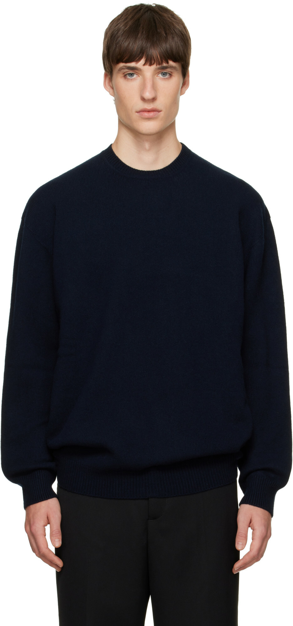 Jil Sander Navy Cashmere Blend Crew-Neck Sweater