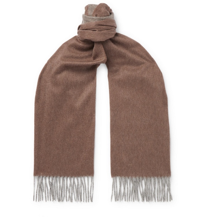Photo: Emma Willis - Fringed Colour-Block Cashmere Scarf - Brown