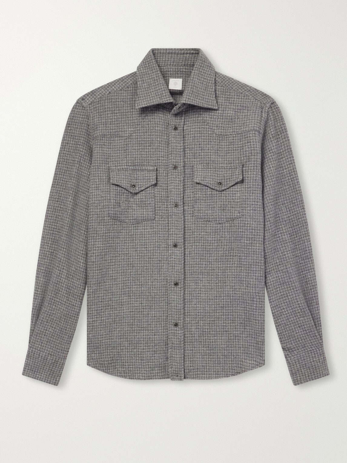 Eleventy - Texas Houndstooth Wool and Cashmere-Blend Shirt - Gray