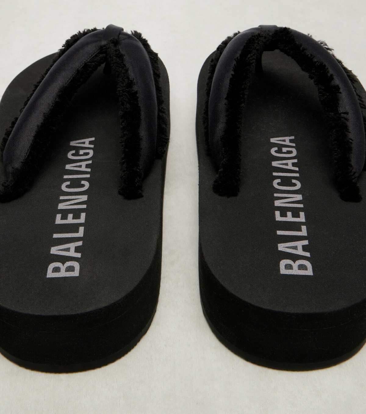 Balenciaga Cushy fringed satin platform thong sandals