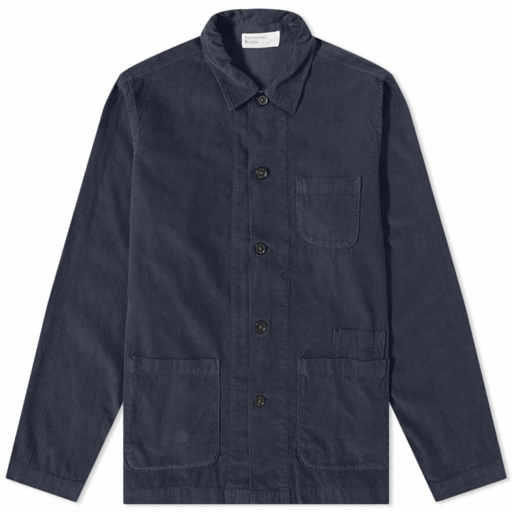 Photo: Universal Works Men's Fine Cord Bakers Overshirt in Navy