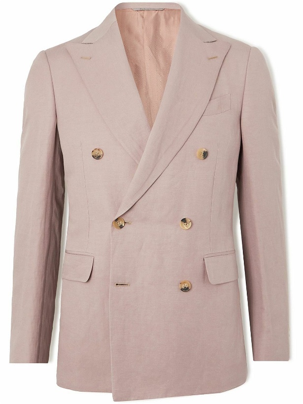 Photo: Canali - Double-Breasted Linen and Silk-Blend Suit Jacket - Pink