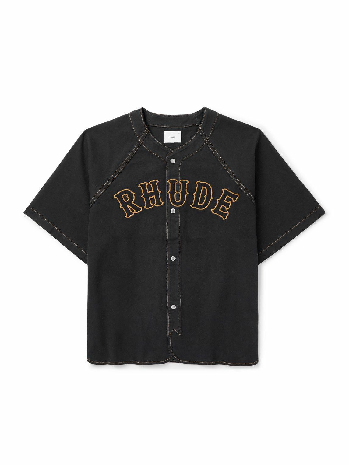 Rhude - Logo-Embroidered Denim Baseball Shirt - Black