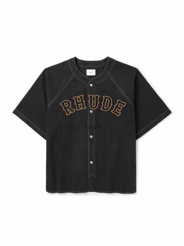Photo: Rhude - Logo-Embroidered Denim Baseball Shirt - Black