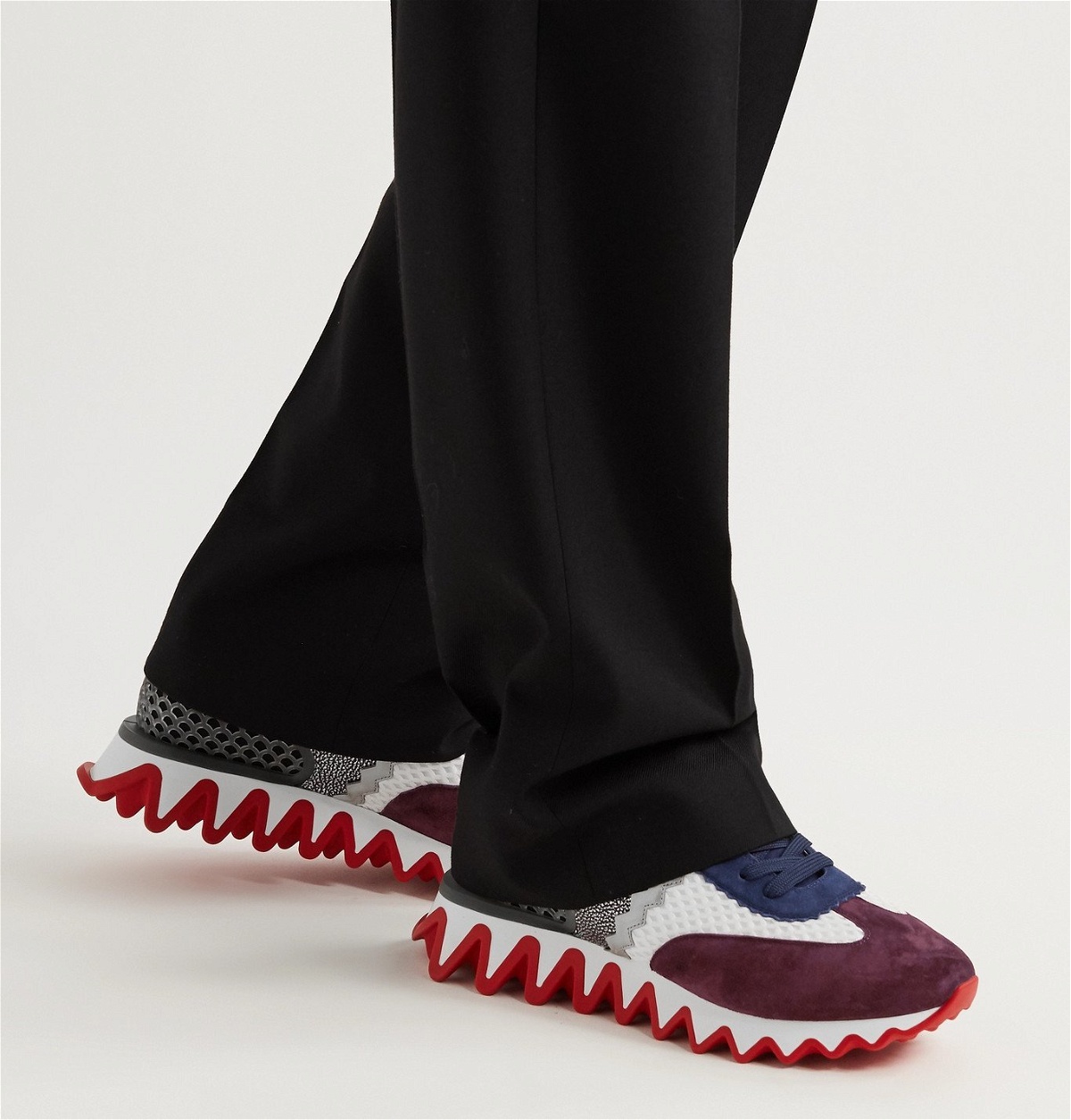 Christian Louboutin Blue/Red Suede And Leather Loubishark Low Top