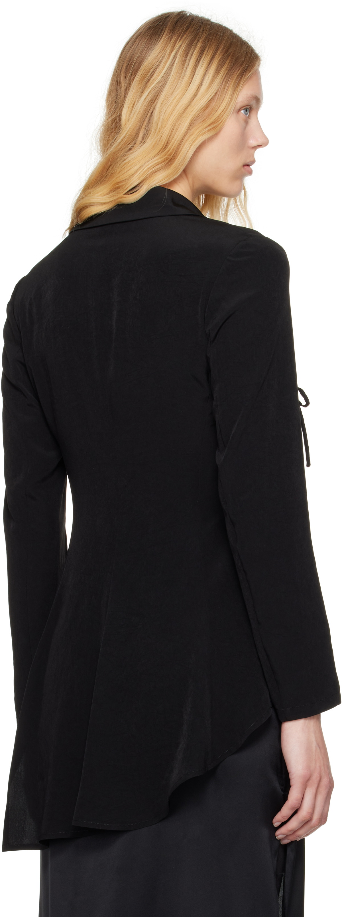 YOHJI YAMAMOTO Black Crepe De Chine 2 Layered Wrap Blazer