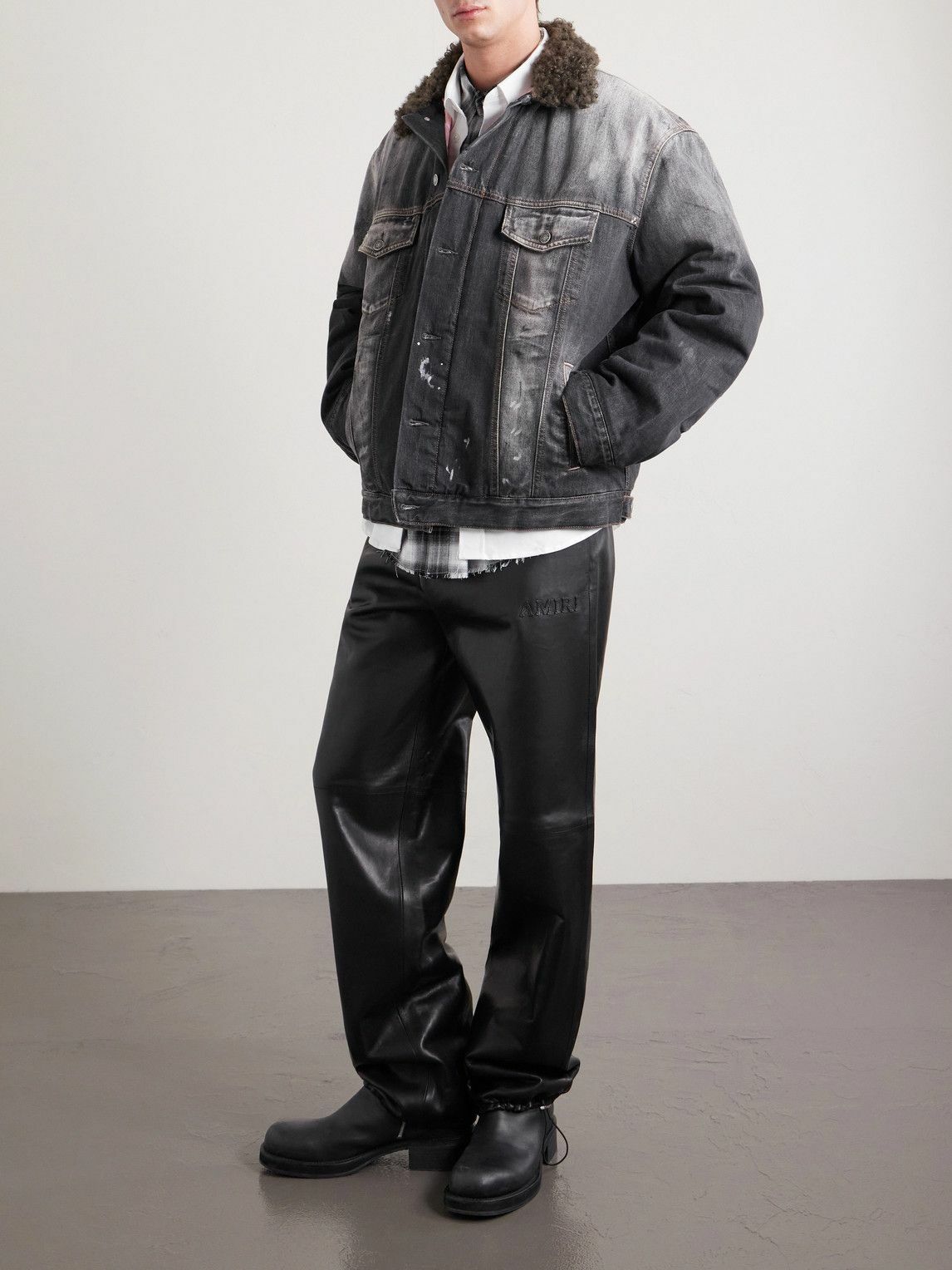 AMIRI - Logo-Appliquéd Straight-Leg Leather Trousers - Black