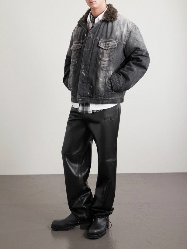 Photo: AMIRI - Logo-Appliquéd Straight-Leg Leather Trousers - Black