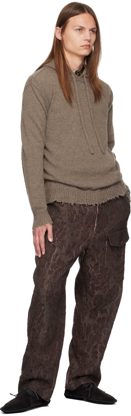 UMA WANG Brown Frayed Hoodie